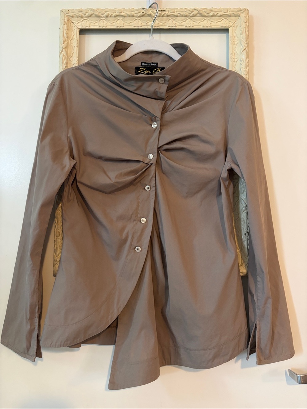 ZEN B. | Taupe Twist-Front Button-Down Shirt